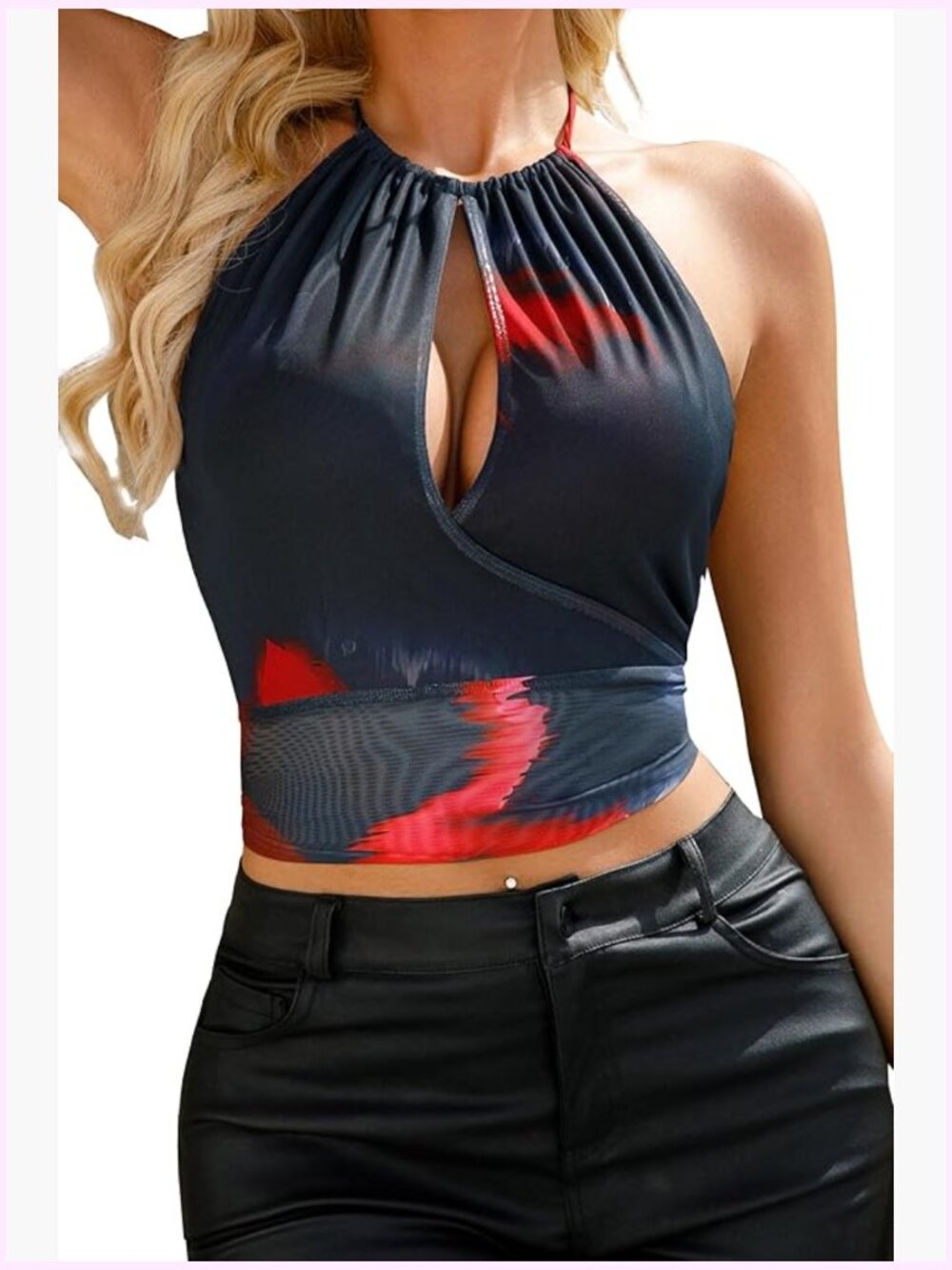 Women's Halter Crop Top - Sleeveless V-Neck Tie Back Mesh Backless Camisole